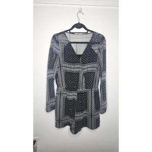 BCBGeneration Romper Womens Large Black White Boho Paisley Long Sleeve V Neck